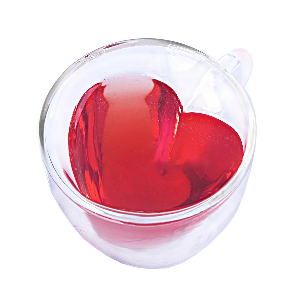 180ml/240ml 4.25/8.5oz Heart Love Shaped Tea Cups - Double Layer Glass