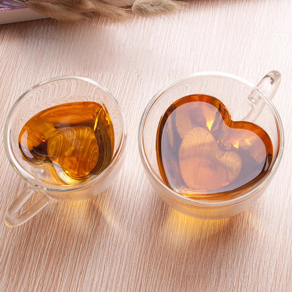 180ml/240ml 4.25/8.5oz Heart Love Shaped Tea Cups - Double Layer Glass