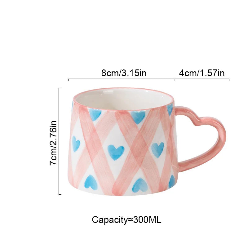 DecorBites™ Love Heart Ceramic Mug: Hand-Painted Coffee Cup for Valentine's Day Gift