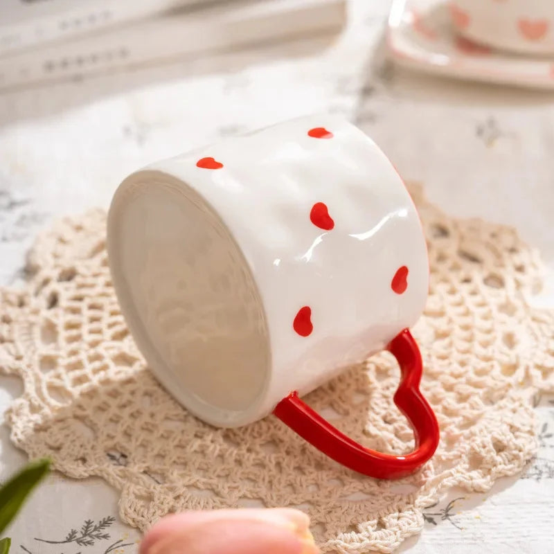 DecorBites™ Love Heart Ceramic Mug: Hand-Painted Coffee Cup for Valentine's Day Gift