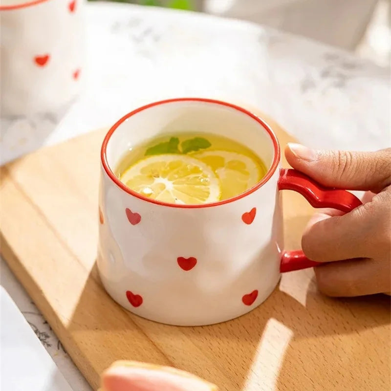 DecorBites™ Love Heart Ceramic Mug: Hand-Painted Coffee Cup for Valentine's Day Gift