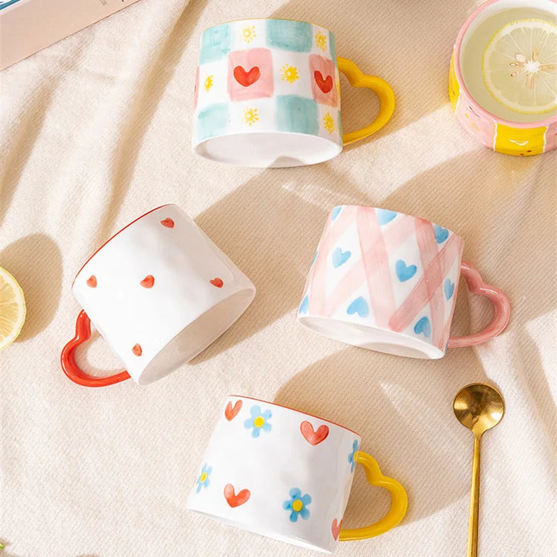 DecorBites™ Love Heart Ceramic Mug: Hand-Painted Coffee Cup for Valentine's Day Gift